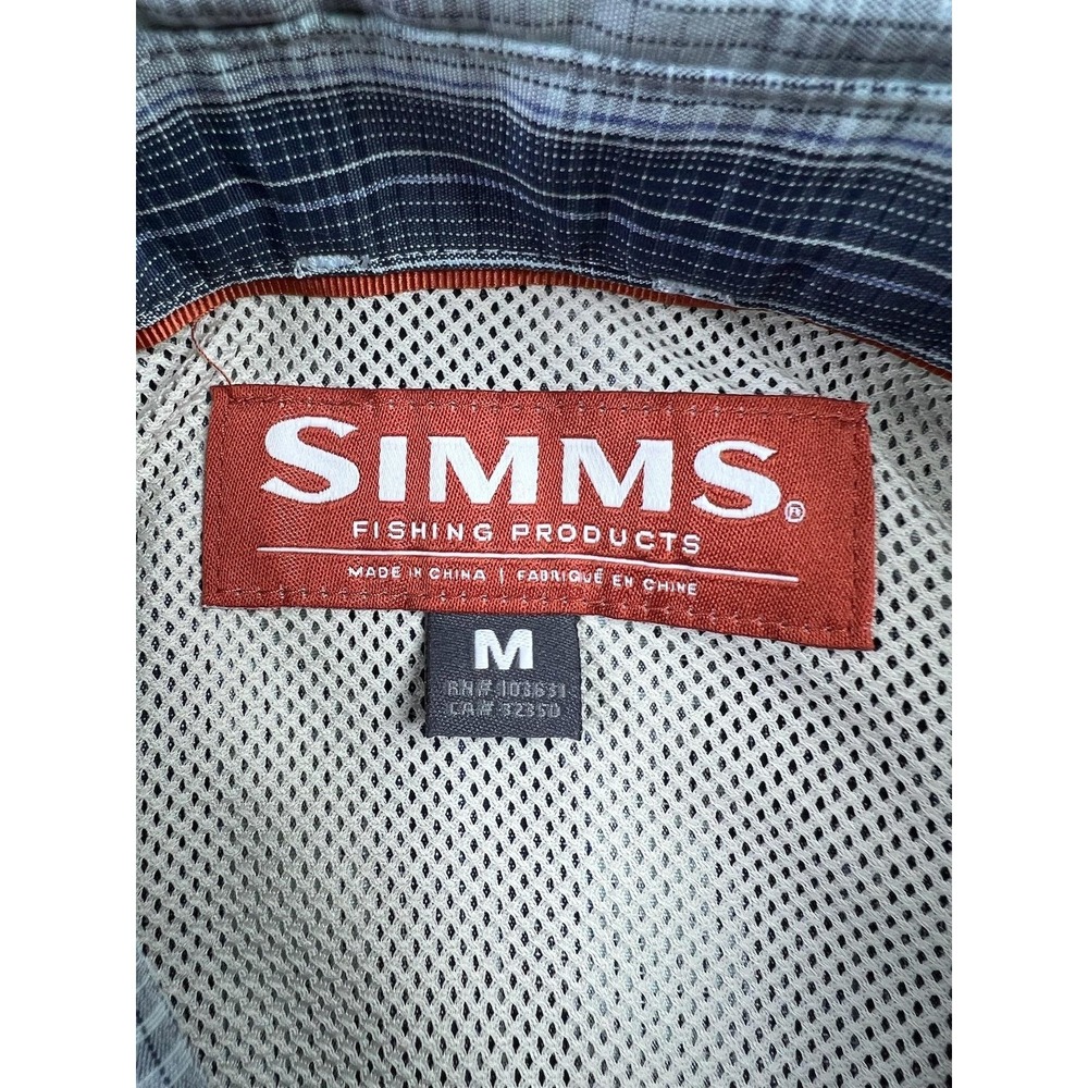 Simms Shirt Mens Medium Blue Plaid Long Sleeve Pearl Snap Fishing Outdoor Casual - Picture 5 of 9